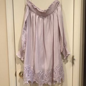 Lavender linen off the shoulder trapeze dress